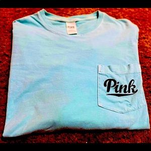 VS PINK LONG SLEEVE TEAL T-SHIRT WITH POCKET